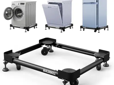 BUILDSKILL Full Metal Washing Machine Stand | 360° Rotating Wheels | Anti-skid Rubber Pads | Compatible with Front & Top Load 7kg-10kg, Refrigerators, Dishwashers, Room Coolers | 1