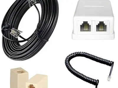 KEBILSHOP 10M Telephone Cable Line Cord 1 Cable + 1 Coil Cord/Handset Wire +1-2 Way Dabbi+1 Rj11 Cable Extension For Landline,Phone,Modem(Pack Of 4 Item).,Black