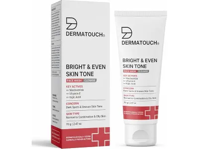 DERMATOUCH Bright & Even Tone Face Wash with Niacinamide, Vitamin E and Kojic Acid | For Tan, P
