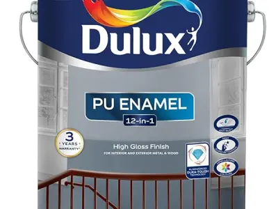 Dulux PU Enamel White 1 Litre High Gloss Finish Paint for Interior Exterior Metal & Wood Surfaces with Fast Drying Anti-Rust & Complete Coverage