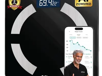 Fitelo Smart BMI Weight Scale | Track 25+ Body Parameters, Body Fat & Muscle Mass | 100+ User Profiles | 2 Yr Warranty | Large Foot Area | Free App Sync & Health Report Card | For