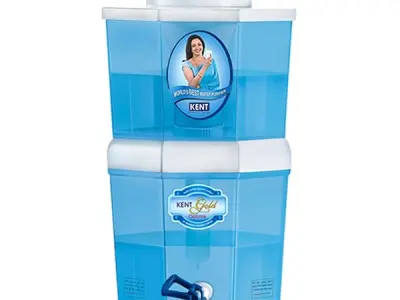KENT Gold Optima Gravity Water Purifier | UF Technology Based | Non-Electric & Chemical Free | Counter Top | 5L Top + 5L Bottom Storage | White