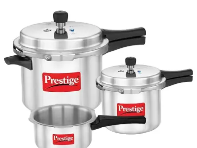 Prestige 2 Litre + 3 Litre + 5 Litre Aluminium Popular Max Outer Lid Pressure Cooker Combo with 2 Lids | Gas & Induction Compatible | Visual Pressure Indicator | Gasket Release Sys