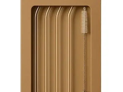 KiKiluxxa Glass Straws with Cleaning Brush -4 Transparent Straws & 1 Cleaner - Pack of 5pcs- Clear Reusable, Elegant Alternate to for Drinking Juice, Smoothie (6GR4+1)