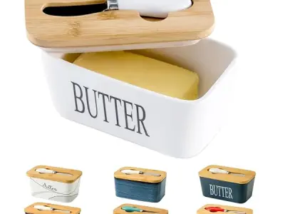 Hasense Ceramic Butter Dish With Lid for Countertop - Covered Holder With Knife for Refrigerator, Airtight Keeper Container Storage With Silicone Sealing for East West Coast Butter