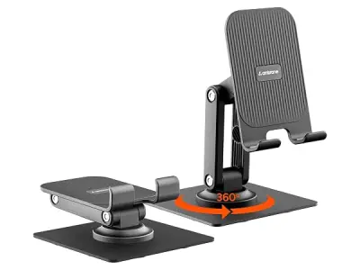 Ambrane 360° Rotation, Foldable Design Mobile Stand with Stable Metalic Round Base, Multip