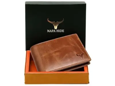 NAPA HIDE Leather Wallet for Men I Handcrafted I Credit/Debit Card Slots I 2 Currency Compartments I 2 Secret Compartments (Tan Crunch)