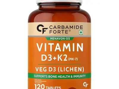 Carbamide Forte Vitamin D Tablets | Vitamin D3 K2 Supplement to support Bone & Heart Health | Veg D3 Lichen -120 Tablets