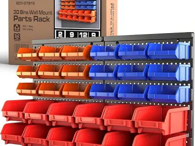 SEDY 30 Bins Wall Mounted Storage Rack, Organizer With Peg Board and Install Screws for Garage or Tool Shed - Best Unique Gift for Men