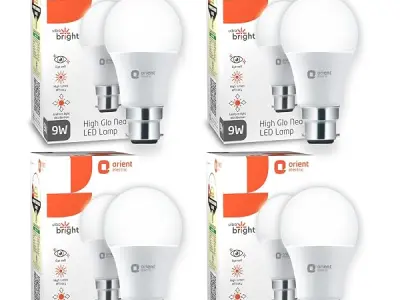 Orient Electric 9W High Glow LED bulb| 180-degree wide beam angle| Voltage surge protection up to 4 kV| 6500K, Cool White| B22d base| Made in India| Pack of 4