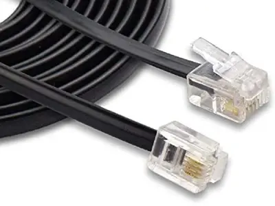 Telephone Cable Extension Cord 2 Pin, 1 Line Rj11 Male To Male Cable Line Or Landline, Phone, Modem Or Fax Machine (Black) (2 Meter)