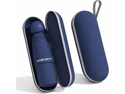 Robustt Capsule Mini Foldable Travel Umbrella | Dark Blue | UPF 50+ UV & Rain Protection | 3 Fo