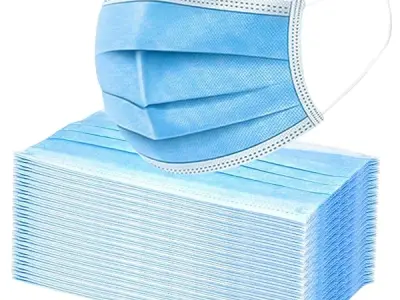UPYOG [Pack of 100] Single Use Disposable Blue Face Mask, Soft on Skin, 3-ply Masks Facial Cover with Elastic Earloops and Nose Clip Great For Home, Office, School, and Outdoors