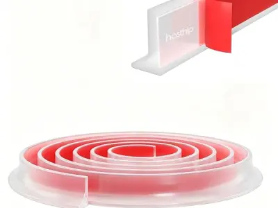 HASTHIP® 1.5M/59 Silicone Water Stopper Self-Adhesive Sink Splash Guard | Collapsible Water Stopper With Glue Waters Dam Barrier in Kitchen Waters Dam Barrier Strip for Shower, Bat