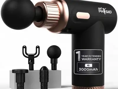 Dr Physio USA Dynamo Rechargeable Percussion Massage Gun | 3000mAh Battery | 6 Speed Levels | 4 Removable Heads Electric Full Body Gun Massager, Pain Relief Cordless Deep Tissue Ma