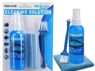 Sounce 3-in-1 Screen Cleaning Kit 100ml for Laptop, Mobile, TV, PC Monitor | 100ml screen cleaner spray, soft microfiber cloth and detailing brush, all in one box