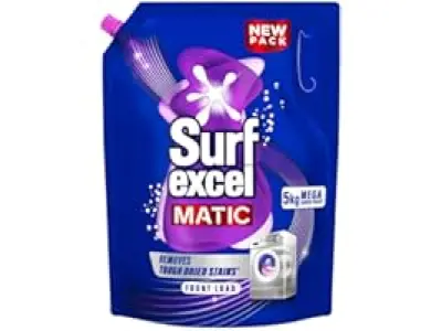 Surf Excel Matic Front Load Liquid Detergent 5Kg Refill Pouch, Specially designed to remove Tou