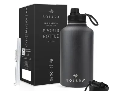 SOLARA Insulated Water Bottle 2000ml, Hot Water Bottle, Thermosteel Water Bottles for Travel, Home, Office, School, Gym, Adults, Water Bottle Hot and Cold, Sipper Bottle, Black Kni