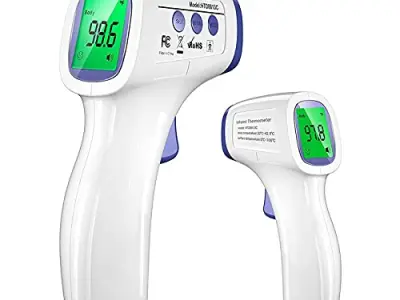 DR VAKU Infrared Digital Thermometer For Fever, Non-Contact Laser Infrared Thermometer Temperature Gun [Battery Included] - White and Blue, Plastic