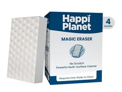 Happi Planet Magic Eraser | Pack of 4 | No Scratch Multi-Surface Cleaning Sponge | Removes 100+ Tough Stains | Just Add Water | Walls, Kitchen, Bathroom, Shoes & Switch Boards