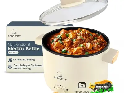 Goodscity Multipurpose Kettle with Ceramic Coating 1.2L | Boil, Steam, Fry, Saute | 600 W Multi Cooker Electric Kettle for Water, Egg, Tea, Coffee, Babyfood | 1 Year Waranty