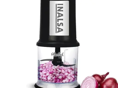 INALSA Electric Chopper Bullet-400 Watts with 100% Pure Copper Motor|Fast Chopping| Twin Blade Technology|0.5 l Capacity| One Touch Operation, 1.30mtr Long Power Cord,Black/Silver