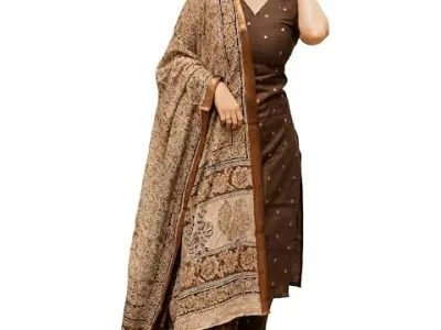 GoSriKi Kurta Set Women Viscose Printed | Kurti Set Woman | Kurta Pant Dupatta 3 Piece Outfit | V-Neck Elbow Length Sleeve Straight Fit Ethnic Wear Ladies Dress Stylish Traditional