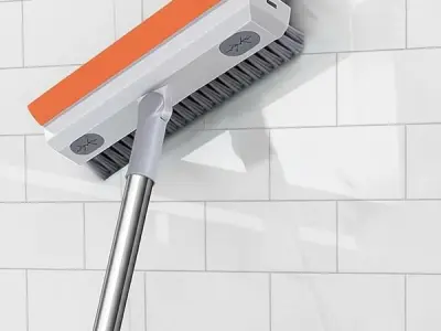 Bathroom Cleaning Brush with Wiper, Long Handle Floor Scrubber Brush with Water Wiper Blade, Heavy Duty Tile & Floor Cleaning Brush, Multipurpose Bathroom Kitchen Floor Cleaner Too