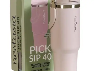 Nestasia PickSip40 Tumbler with Straw & Top Handle 1.2L | Two Sided Lid with Sip & Gulp - Leakproof & Dustproof | Insulated Stainless Steel Sipper Water Bottle for Adults for Offic
