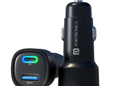 Portronics 80W Dual Output Fast Car Charger with Type-C PD & USB