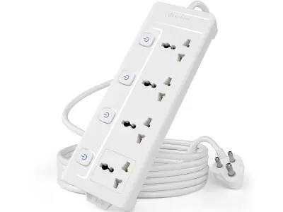 Cablet 250 Volts Extension Board 2500W 10A, 4 Universal Sockets, Individual Switches, 1.8M Heavy Duty Copper Wire, LED Indicator, Power Strip for Home and Office Use