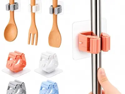 REBEL FIND Mop Stand 4 Pcs | Broom Holder Wall Mount | Mop Hanger | Broom Rack for Home & Bathroom | Self Adhesive Organizer | Wall Stand Without Drilling | Heavy Duty Storage Clip