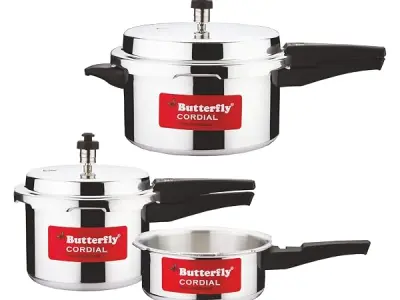 Butterfly Cordial 2, 3 & 5 Litres Pressure Cookers | Outer Lid | Food Grade Virgin Aluminium | Gas Stove Compatible | ISI Certified | 2 Years Manufacturer's Warranty | Silver