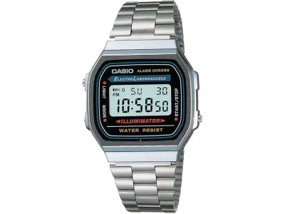 Casio Unisex Vintage A168WA-1WDF Black Digital Dial Silver Stainless Steel Band D131