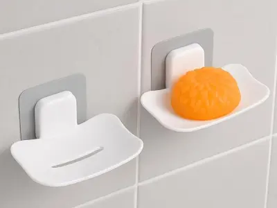 Satpurush Self-Adhesive Soap Holder for Bathroom (Pack of 2) Wall Mounted No-Drill Soap Stand with Water Drainage | Strong Sticker Plastic Soap Dish for Wash Basin & Kitchen (White