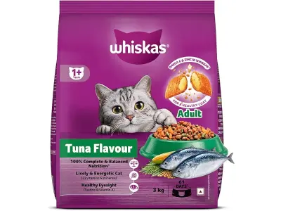 Whiskas Adult (1+ Years) Dry Cat Food, Tuna Flavour, 3 kg, Contains 41 Essential Nutrients, Com