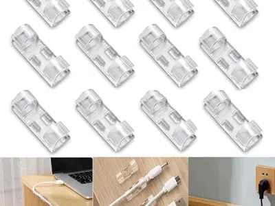 INOVERA (LABEL) 30 Pieces Wire Organizer Cable Management Clip Desktop Cord Hook with 3M Adhesive Foam (Transparent)