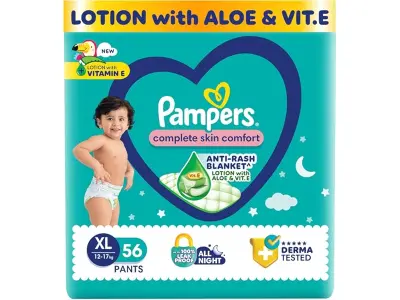 Pampers Complete Skin Comfort Pants, (XL) 56 Count, Anti-rash blanket, Lotion with Vitamin E &
