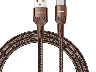 HAMMER 100W 5A USB to Type-C for OnePlus with WARP/VOOC/FLASH support, Super Fast Charging Cable,1.2M Nylon Braided,Tangle free,480Mbps Data Transfer, supports OPPO (Brown)