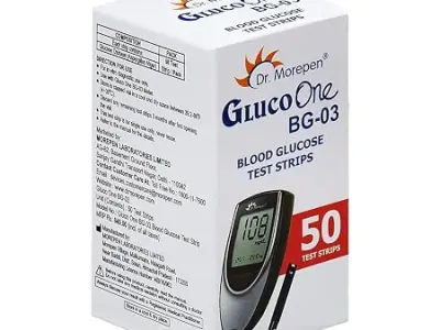 Dr. Morepen BG-03 Blood Glucose Test Strips, 50 Strips (Black/White)(Only Strips, No Glucometer)