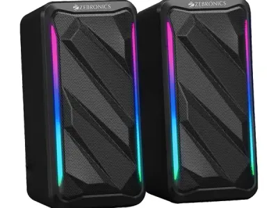 ZEBRONICS Igloo 2, 2.0 USB Computer Speakers, 10 Watts, RGB LED, USB Powered, AUX, Volume Control Pod for PC, Laptops, Desktop (Black)