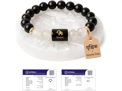 Astrotalk Zodiac Bracelet with Raw Selenite Plate | Healing Crystals for Aries, Taurus, Gemini,