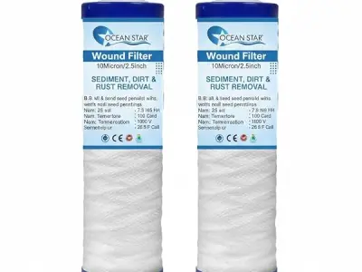 OCEAN STAR TECHNOLOGIES Pre Filter for Water Purifier, 9 inch PP Yarn Wound Filter (120 Grams) Threaded Candle Cartridge Pack of (2)