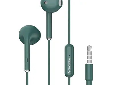 Ambrane Wired in Ear Earphones with in-line Mic for Clear Calling, 14mm Dynamic Drivers for BoostedBass, 3.5mm Jack, Multi-Functional Controller (Stringz 38 Lite, Green)