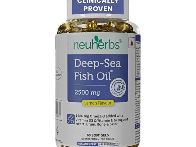 Neuherbs Deep Sea Omega 3 Fish Oil Capsules 2500mg Triple Strength - Supplement for Heart, Brain & Joint Support - No Fishy Burps, Lemon Flavour - 60 Softgels for Men & Women