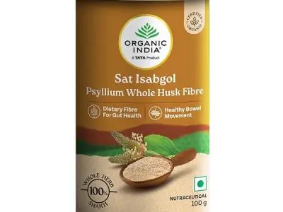 A TATA Product - Organic India Sat Isabgol Psyllium Whole Husk Powder - 100g, With Dietary Fiber, Supports Heart Health & Digestive System, Gluten Free, Non-GMO Project Verified, N