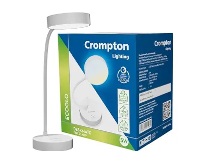 Crompton Plastic Deskmate 5W USB Rechargeable LED Desk Lamp | Flexible Neck, Colour-Changing & Smooth Dimming | Flame-Safe Design | Pack of 1, Multicolor