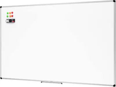 Amazon Basics Whiteboard Drywipe Magnetic with Pen Tray and Aluminium Trim, 90 cm x 60 cm (WxH)