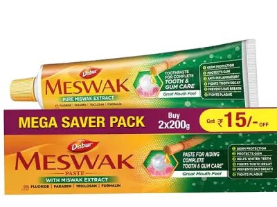 Dabur Meswak: India's No-1 Fluoride Free Toothpaste with Antibacterial, Anti Inflammatory & Astringent benefits,Cavity Protection|Helps fight Plaque, Tartar, Cavity and Tooth Decay