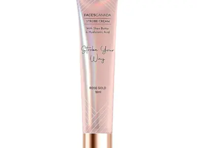 FACES CANADA Strobe Cream Mini- Rose Gold, 18ml | Primer + Highlighter + Moisturizer | Shea Butter & Hyaluronic Acid | Intense Hydration | Flawless Radiant Dewy Skin | Illuminating